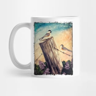 Chickadees on a Fence Post Mug